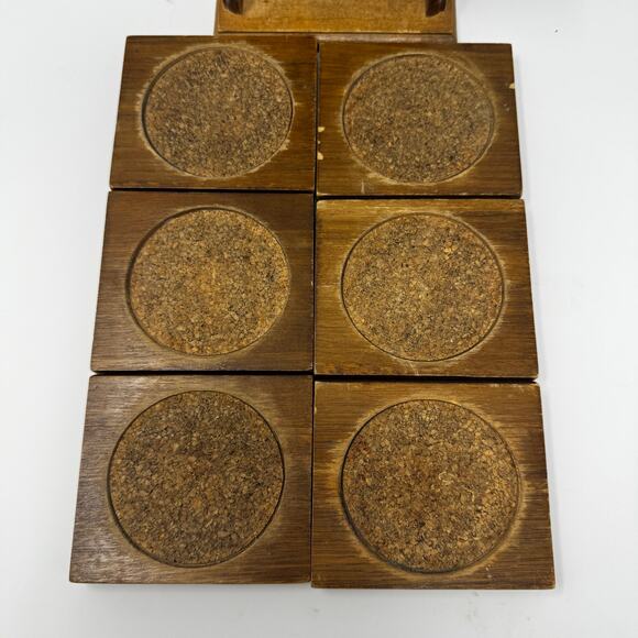 Vintage MCM Wood Coaster Holder with Wood and Cork Coasters‎ - Picture 5 of 7